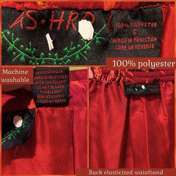 EXC VINTAGE ASHRO MAXI SKRT RED/ORANGE/BROWN FERN PRINT LINED - Picture 11 of 14